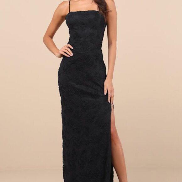 Lulus Joni Black 3d Applique Lace Maxi Dress - Size XL - Picture 1 of 1